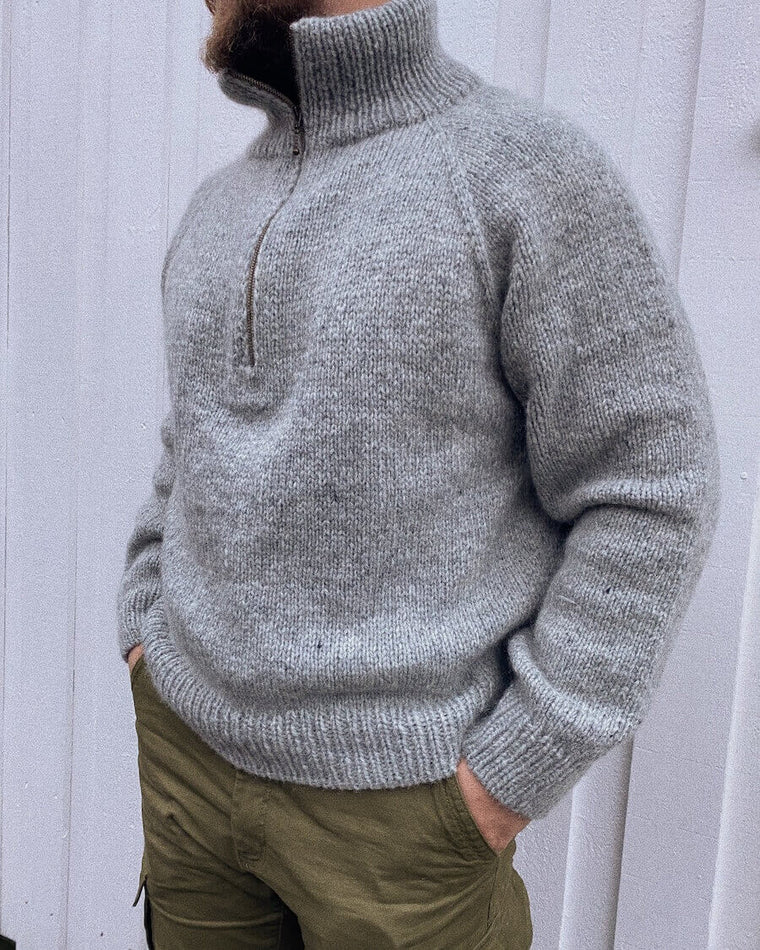 jægergrøn, navy, duegrå og sand lynlås 35 cm liggende